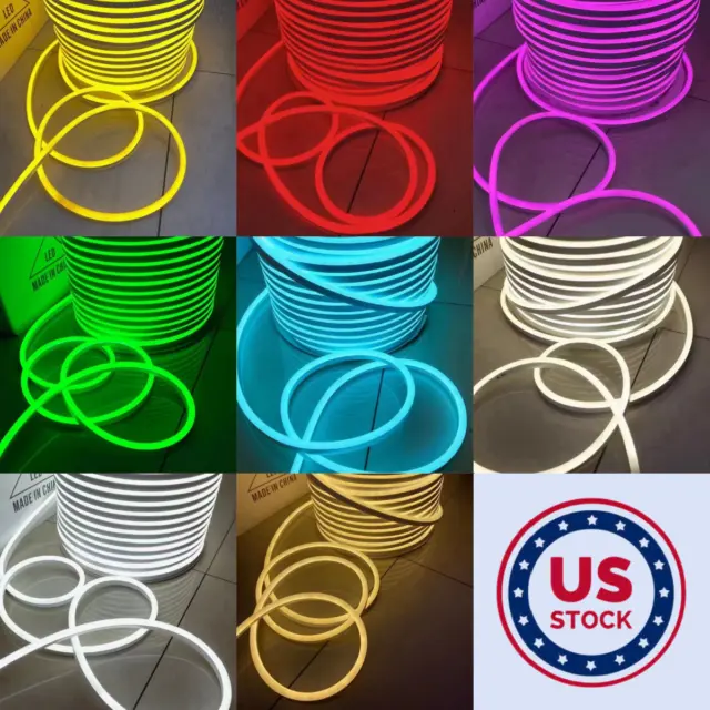 50/100/150/330ft Flex LED Neon Rope Light Strip Party Home Bar Decor Light 110V