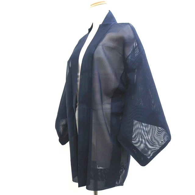 9033D1 Silk Vintage Japanese Kimono Haori Jacket See-Through Stripes