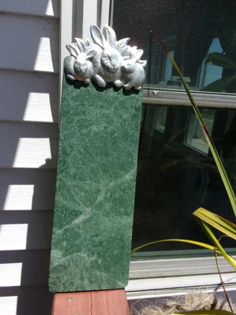 Arthur Court Green Marble Cutting Board Cheese Tray Bunnies 19" Long