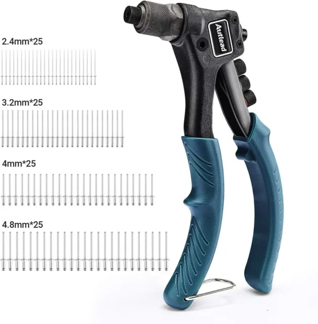 Rivet Gun, One Hand Manual Rivet Gun Kit with 4 Interchangeable Color-Coded Head