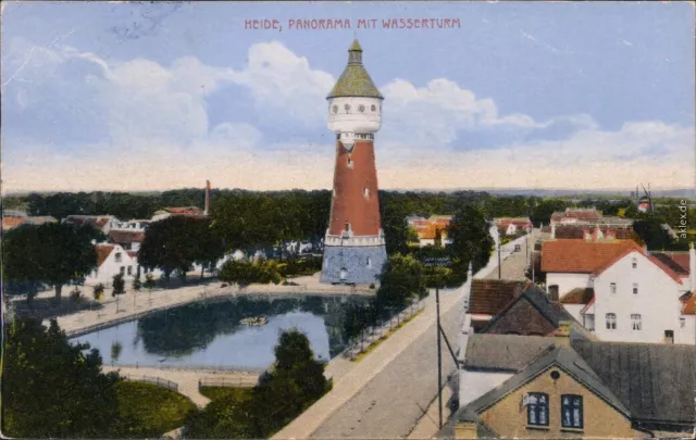 Heide (Holstein) Stadt, Straßenpartie - Wasserturm  b Dithmarschen 1921 2