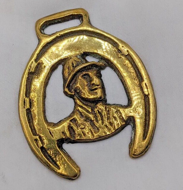 Brass Horse Medallion Vintage English Jockey Groom Show Parade Bridle Harness