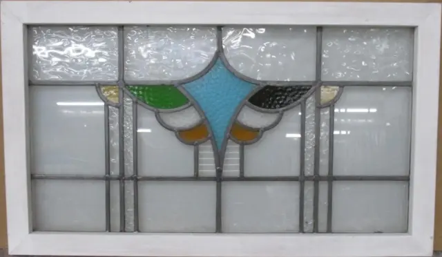 OLD ENGLISH LEADED STAINED GLASS WINDOW TRANSOM Cute Geometric 33.75" x 19.75"