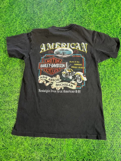 Harley Davidson Mens T Shirt Vtg 3D Emblem 1990 AMERICAN Size Medium 17.5 X 26