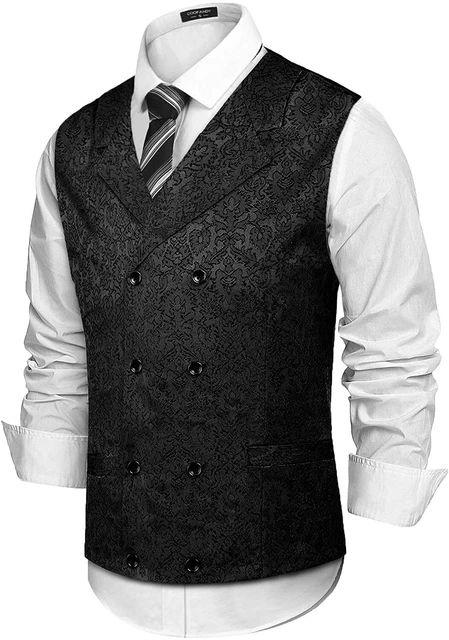 COOFANDY Mens Victorian Vest Steampunk Double Breasted Suit Vest Slim Fit Brocad