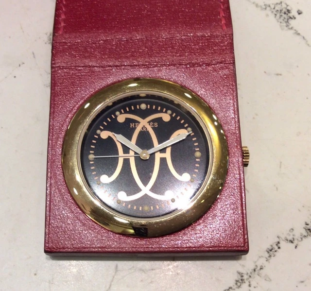 Hermes QU1.701 Sveglia Alarm Quartz Voyage Neuf Bordeaux Boîte Et Garantie