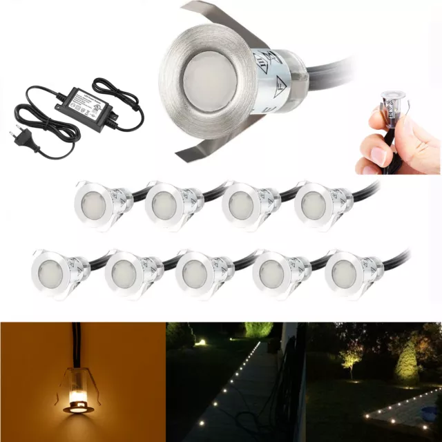 10er Set Mini LED Boden Einbaustrahler Einbauleuchte Außen Treppe Küche Spot 12V