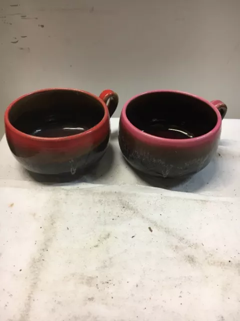 Lot De 2 Anciennes Grande Tasses Bol Vallauris France French Antique Marron