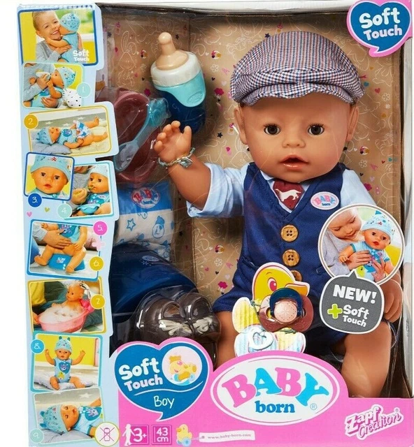 BABY BORN SOFT Touch City Boy 43cm Doll & Accessories 9 Function New