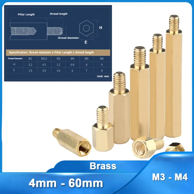 M3-M4 Male to Female Brass Hex Pillar Standoff Spacer Thread 4mm-60mm for PCB PC