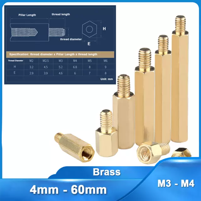 M3-M4 Male to Female Brass Hex Pillar Thread Standoff Spacer 4mm-60mm for PCB PC