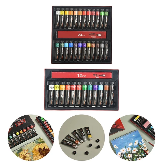 TBC Peinture Gouache 24 Couleurs – Tubes 12 Ml – Set Aquarelle Pour Enfants Et Pros – Boîte Métal – 3 Pinceaux – Non Toxique