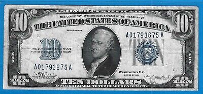 1934 $10 Silver Certificate,Blue Seal,Circ VF,Nice!