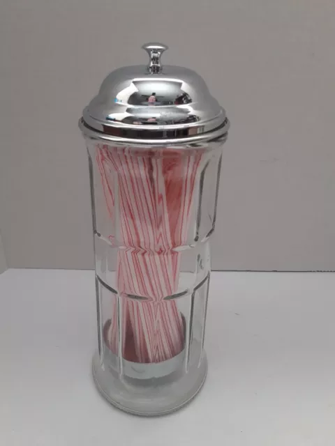 TableCraft Glass Straw Dispenser Tall Soda Fountain Heavy Glass 11"