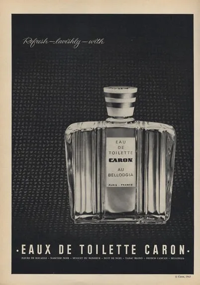 1962 Caron PRINT AD Eaux De Toilette Perfume Vintage Bottle