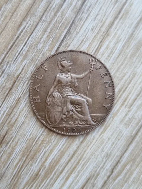 King EDWARD VII  British Half Penny Coin 1909