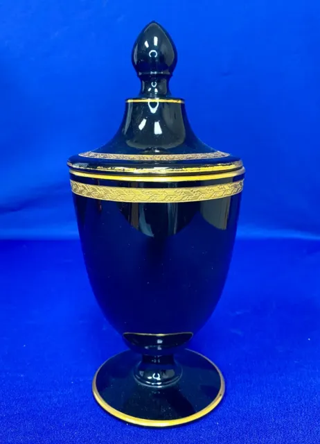VTG Estate Black & Gold Lidded 8 ½" Urn Vase Jar! 159