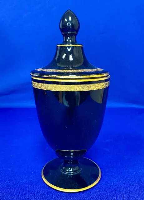 VTG Estate Black & Gold Lidded 8 ½" Urn Vase Jar! 159