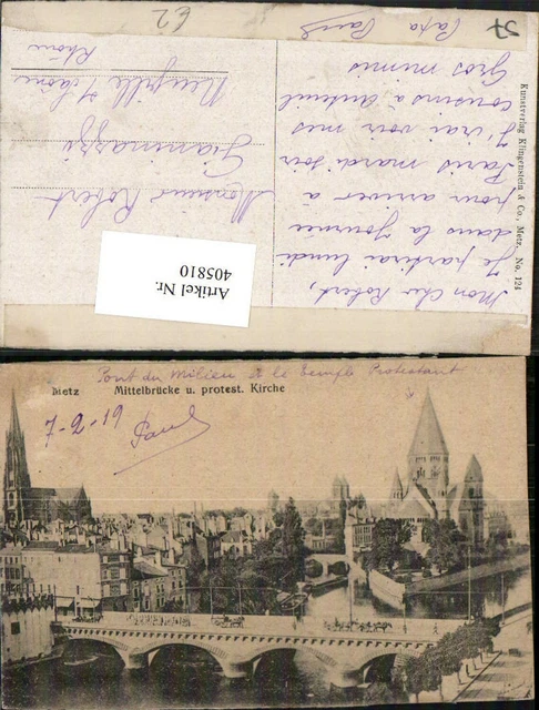 405810,Lothringen Moselle Metz Mittelbrücke Brücke m. Kirche