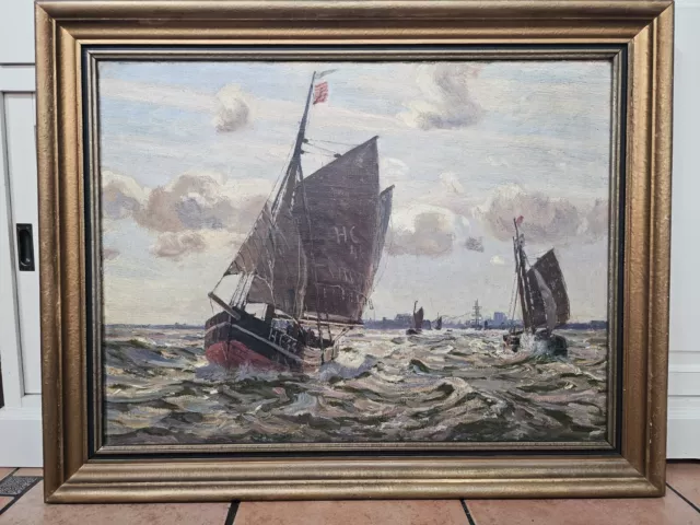 Ölgemälde Cornelius Wagner 1870-1956 Fischerflotte vor Cuxhaven