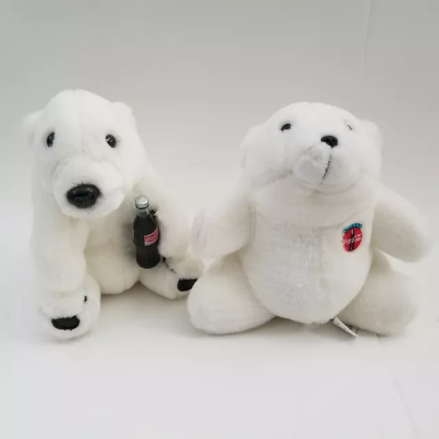 Lot of 2x 1993 Coca Cola Plush Polar Bear Holding Glass Coke Bottle