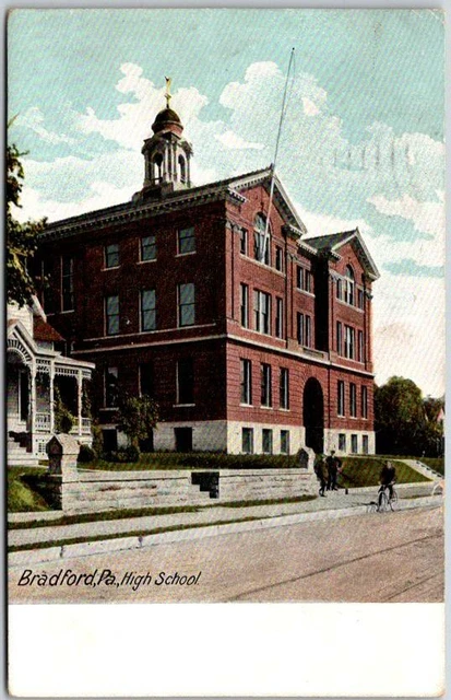Bradford, Pennsylvania Postcard "High School" Building / Street View 1912 Cancel