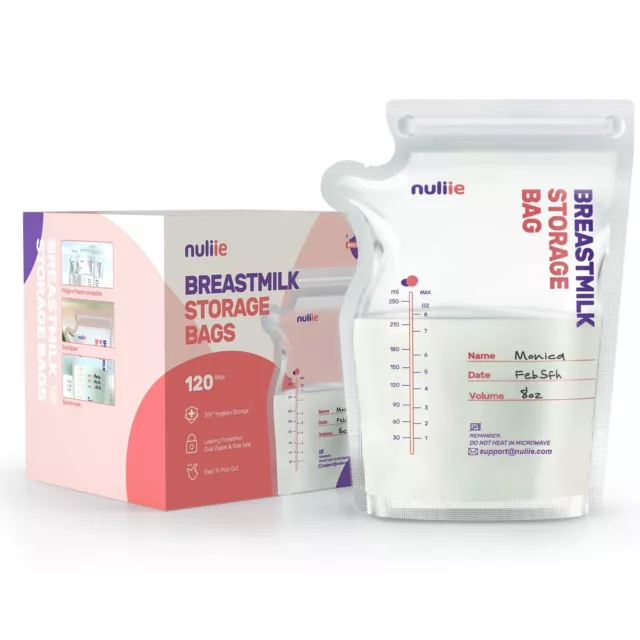 120 Uds Bolsas Almacenamiento de Leche Pre-esterilizadas, 250ml Bolsa Para