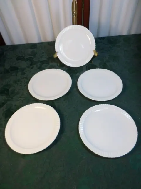 5pc Beautiful Mid-Century Syracuse China Shelledge White B & B/Dessert Plates