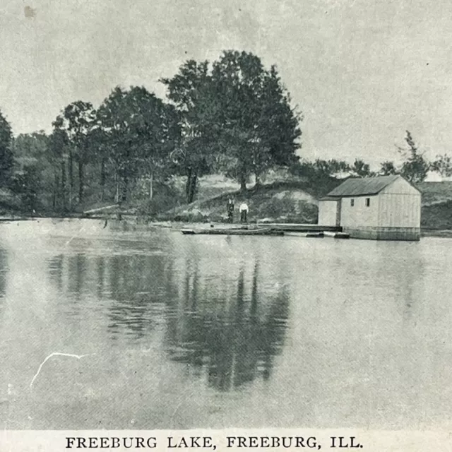 Vintage Freeburg, IL Postcard Freeburg Lake Illinois People on Dock Posted 1909