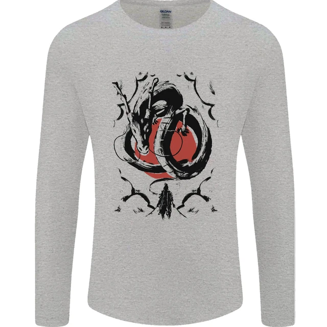 T-shirt da uomo Samurai Warrior Dragon & Sun Fantasy MMA a maniche lunghe 3