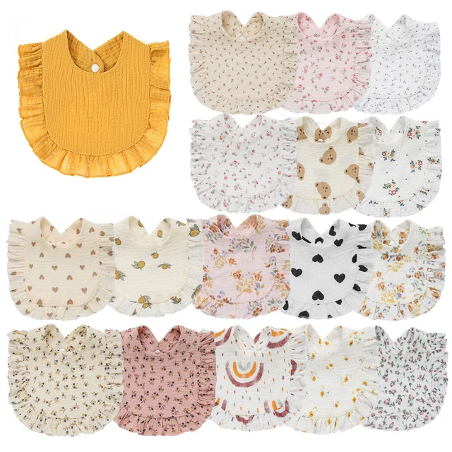 Baby Feeding Drool Bib Ruffle Floral Infants Towel Cotton Burp Cloth For Newborn