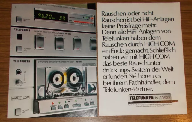 Seltene Werbung vintage TELEFUNKEN RC 300 HiFi Cassettendeck RP 300 RT 300 1981