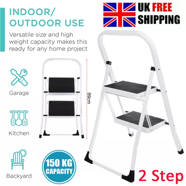 Portable Non-Slip 2 Step Folding Ladder Lightweight Stool Iron  Ladder 150KG
