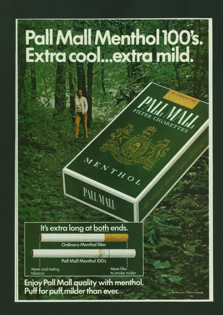 Fall Mall PALL MALL MENTHOL 100's Filter Cigarettes Vintage 1968 Magazine Print ...