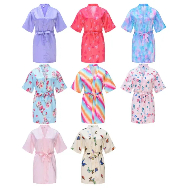 iEFiEL Kids Girl Short Sleeve Kimono Bathrobe Soft Bridesmaid Wedding Sleep Gown