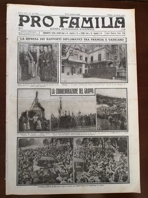 Commemorazione Grappa,Napoli morte Caruso, Itala Targa Florio,PRO FAMILIA 1921