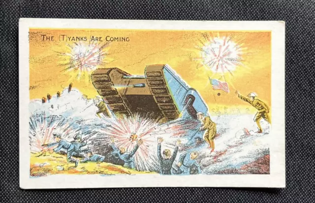 Artist Postcard WWI The (T)Yanks Are Coming Tank In Combat Action vs Germans