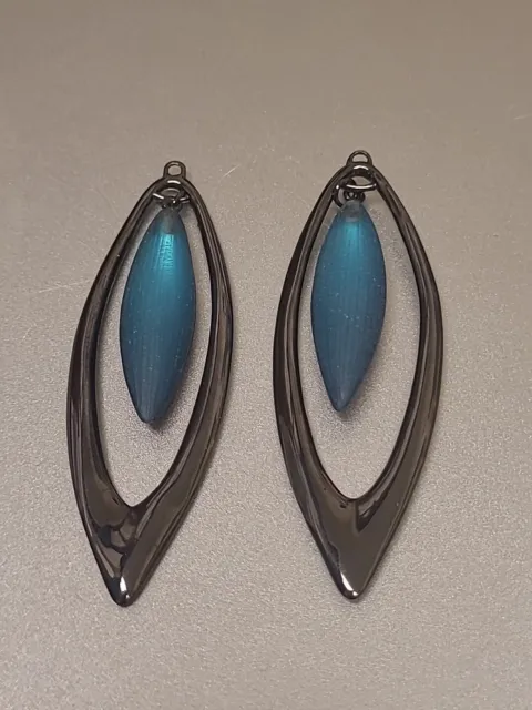 Alexis Bittar Blue Lucite Drop Earrings In Blk Metal Needs Wires W Pouch B26