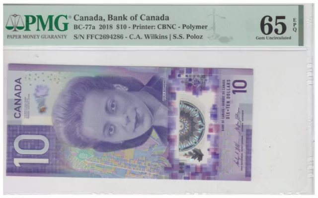 10 Dollars Kanada / Canada 2018 Signatur Wilkens/ Poloz Erhaltung UNC AU 65