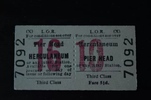 Liverpool Overhead Railway Ticket LOR HERCULANEUM to PIER HEAD No 7092