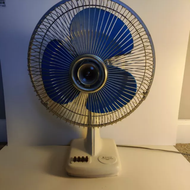 Vintage Blue Sanyo Oscillating Desk Fan 3 Speed Works Great