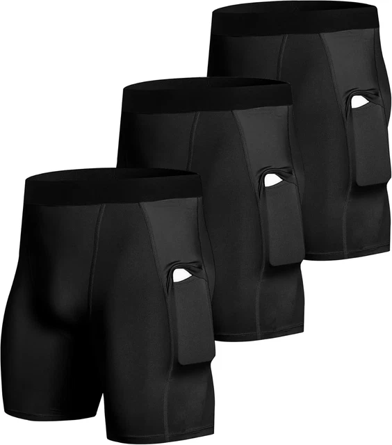 SPVISE Compression Shorts Men 3 Pack, Dry Fit Compression Underwear Spandex Running Shorts Mens Workout Athletic Short Pocket, Black+grey+navy, Small