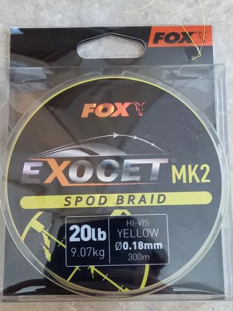 Fox Exocet MK2 Spod Braid Marker Braid 20lb 300m    HI VIZ YELLOW