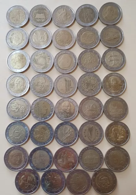 Lotto 39 monete da 2 Euro Commemorativi circolati Italia-estero