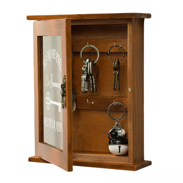 Key Organizer Wooden Cabinet Wall Box Durable Retro Glass Door Key Storage Box