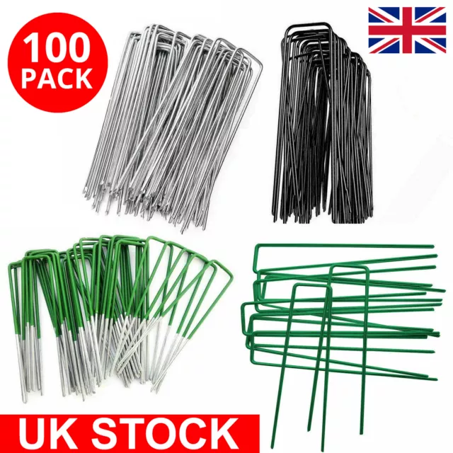 100x Galvanised Steel Weed Membrane Pins Ground Stakes Garden Pegs - 6 inch