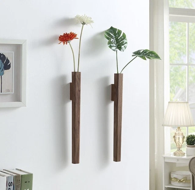 Noce Legno Fiore Vaso Con Vetro Interno Barattolo da Parete Fatto Decorazione