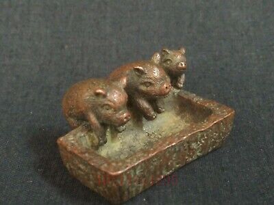 Collected Old China Bronze Carving Lovely Pig Feed Statue Paperweight Decoration