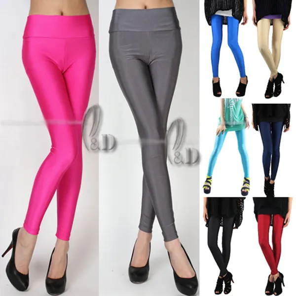 Au Stock Hight Rise Neon Shiny Pants Dance Disco Leggings Multiple Colour P133