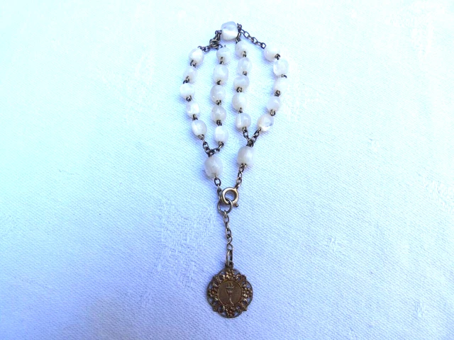 ANCIEN BRACELET DIZAINIER ARGENT MASSIF VERMEIL ET NACRE FRANCE 19ème SIECLE